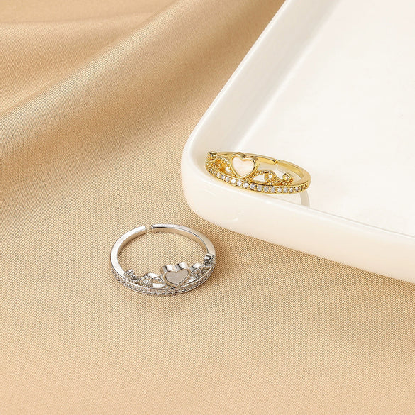 Wholesale Women's Copper Geometric Opening Zircon Flower Ring With Electroplating