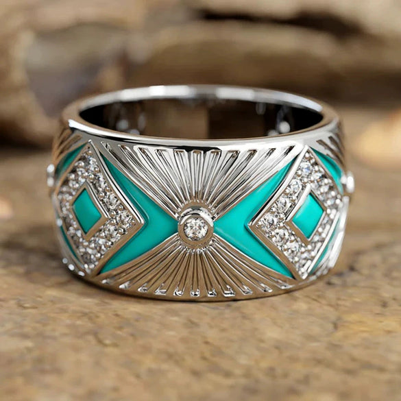 Wholesale Women's Copper Geometric Retro Ring Set With Zirconia Oil Painting Craft