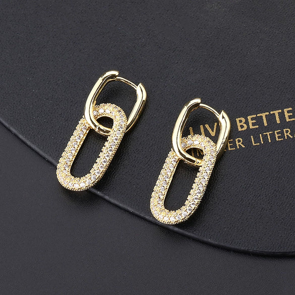 Wholesale Women's Copper Geometric Retro Style Electroplated Zircon Earrings