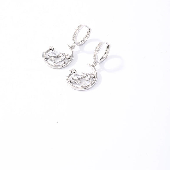 Wholesale Women's Copper Geometric Rhinestone Pendant Earrings With Diamond Design And Natural Style