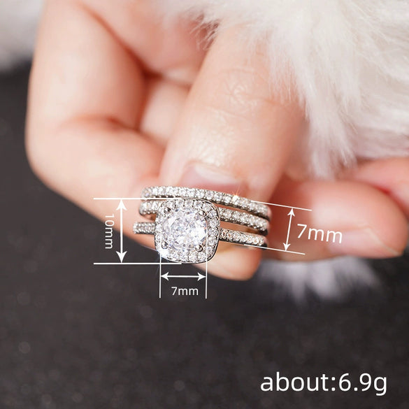 Wholesale Women's Copper Geometric Ring Threepiece Set With Zirconia Inlay Light Luxury Style