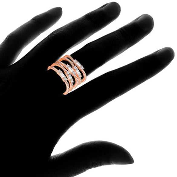 Wholesale Women's Copper Geometric Ring With Zirconia Design And Multilayered Rose Gold Asymmetrical Arrangement