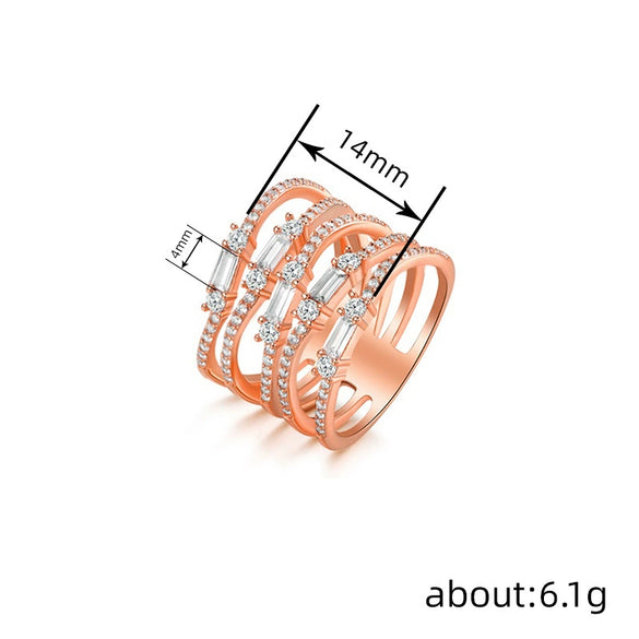Wholesale Women's Copper Geometric Ring With Zirconia Design And Multilayered Rose Gold Asymmetrical Arrangement