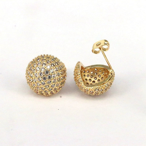 Wholesale Women's Copper Geometric Round Inlaid Zircon Earrings