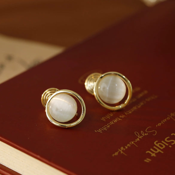 Wholesale Women's Copper Geometric Round Opal Electroplated Mosquito Coil Ear Clip Earrings