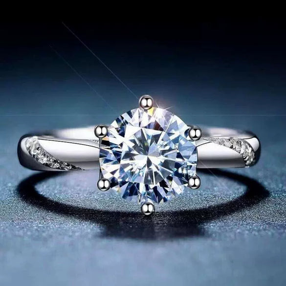 Wholesale Women's Copper Geometric Round Sixclaw Inlaid Zircon Ring Jewelry