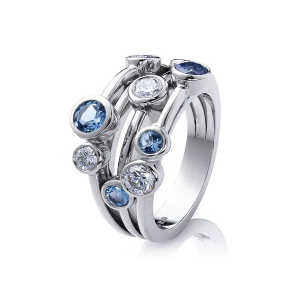 Wholesale Women's Copper Geometric Small Circle Twocolor Zircon Inlaid Ring