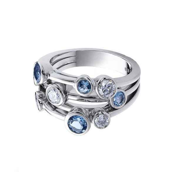 Wholesale Women's Copper Geometric Small Circle Twocolor Zircon Inlaid Ring