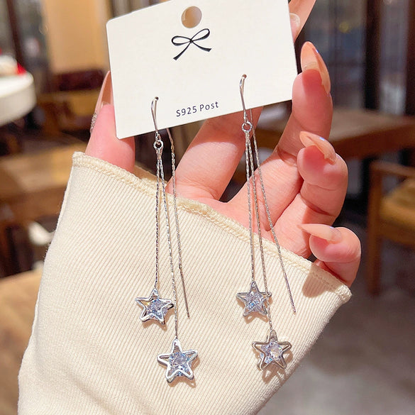 Wholesale Women's Copper Geometric Star Tassel Earrings With Electroplating