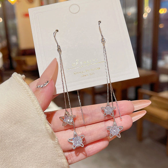 Wholesale Women's Copper Geometric Star Tassel Earrings With Electroplating