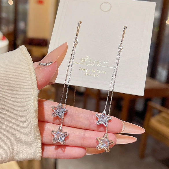 Wholesale Women's Copper Geometric Star Tassel Earrings With Electroplating