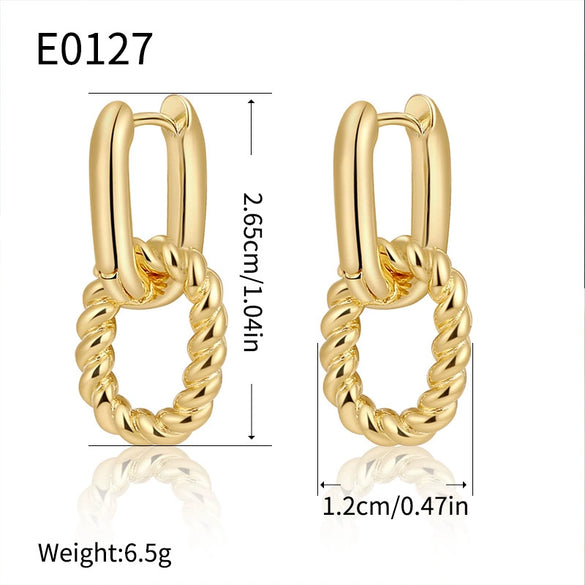 Wholesale Women's Copper Geometric Stitching Doublelayer Earrings With Electroplating Treatment