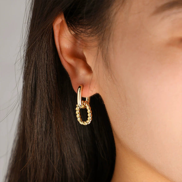 Wholesale Women's Copper Geometric Stitching Doublelayer Earrings With Electroplating Treatment
