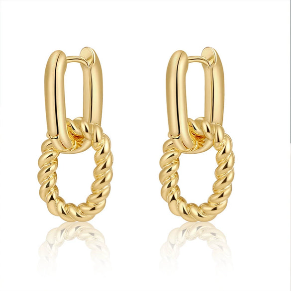 Wholesale Women's Copper Geometric Stitching Doublelayer Earrings With Electroplating Treatment