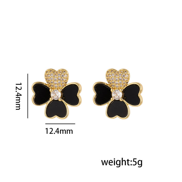 Wholesale Women's Copper Geometric Style Electroplated Fresh Flower And Lucky Grass Ear Studs And Earrings