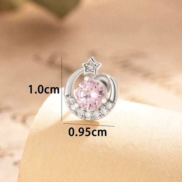 Wholesale Women's Copper Geometric Style Moon Inlaid With Zircon Ear Bone Ear Nail