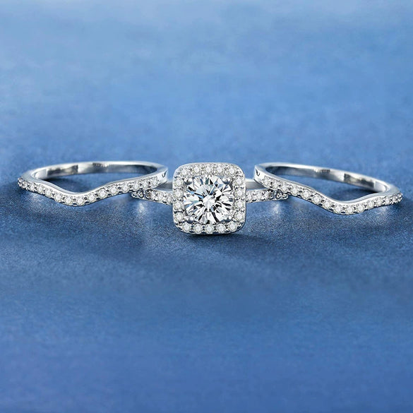 Wholesale Women's Copper Geometric Style Zirconia Bridal Ring Three Piece Set