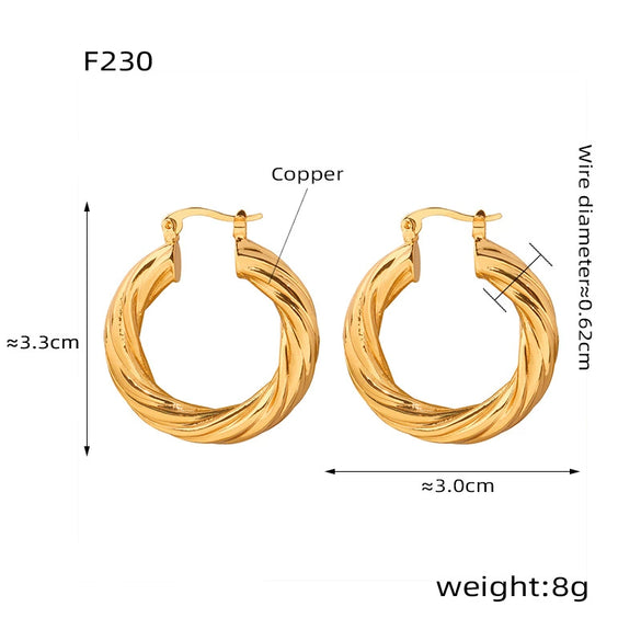 Wholesale Women's Copper Geometric Twisted O Shaped Earrings With Electroplating And Simple Fashionable Design