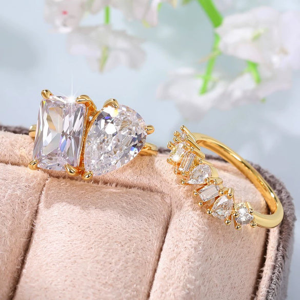 Wholesale Women's Copper Geometric Water Drop Spiral Inlaid Zircon Ring