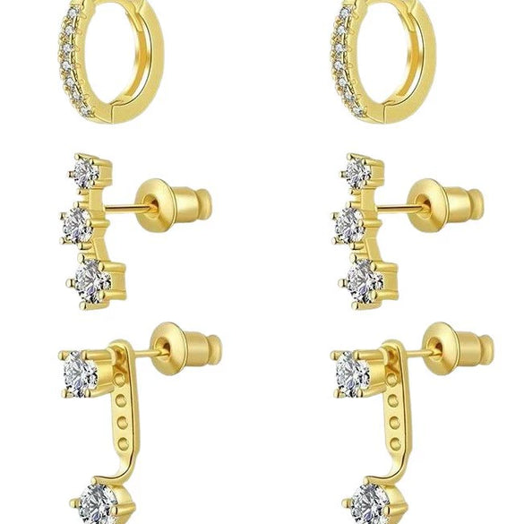 Wholesale Women's Copper Geometric Zircon Earrings 14K Real Gold Electroplated