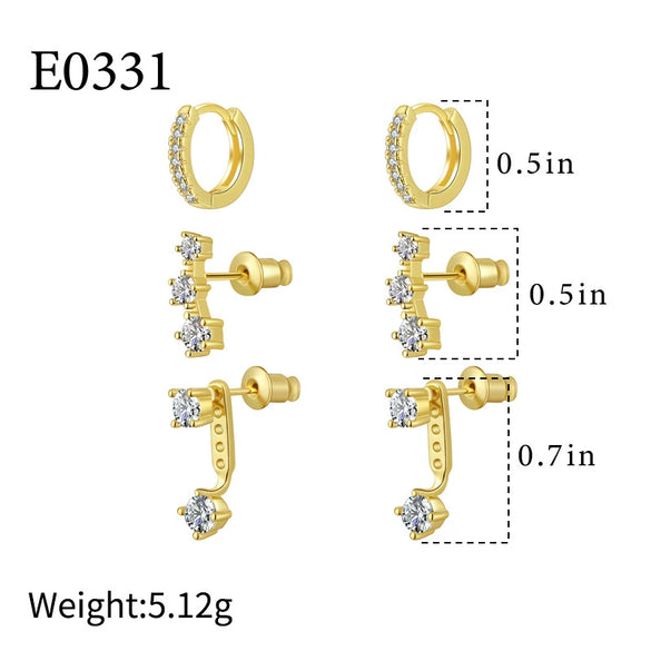 Wholesale Women's Copper Geometric Zircon Earrings 14K Real Gold Electroplated