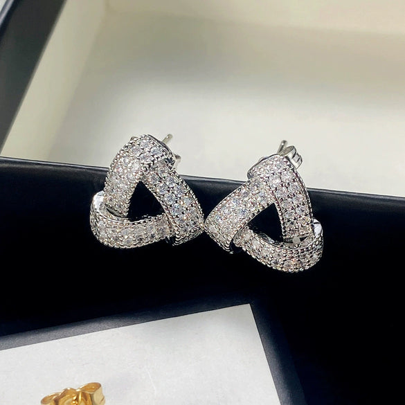 Wholesale Women's Copper Geometric Zircon Earrings With Retro Fashion Style And Three Dimensional Texture