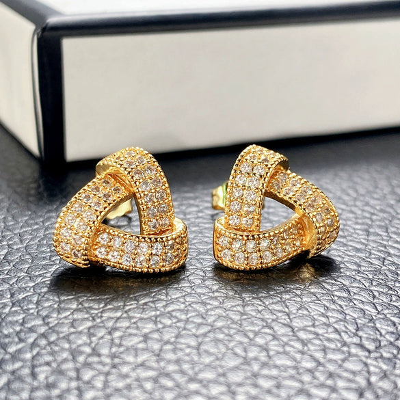 Wholesale Women's Copper Geometric Zircon Earrings With Retro Fashion Style And Three Dimensional Texture