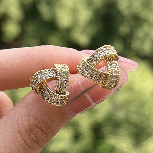Wholesale Women's Copper Geometric Zircon Earrings With Retro Fashion Style And Three Dimensional Texture