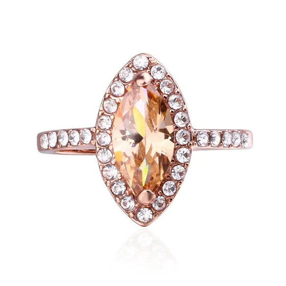 Wholesale Women's Copper Geometric Zircon Inlaid Horse Eye Shaped Ring