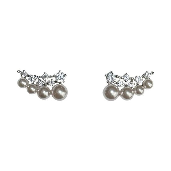 Wholesale Women's Copper Geometric Zircon Wings Pearl Earrings Electroplated Light Luxury Minimalist Design