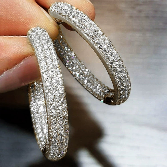 Wholesale Women's Copper Geometric Zirconia Shiny Exaggerated Earrings Jewelry