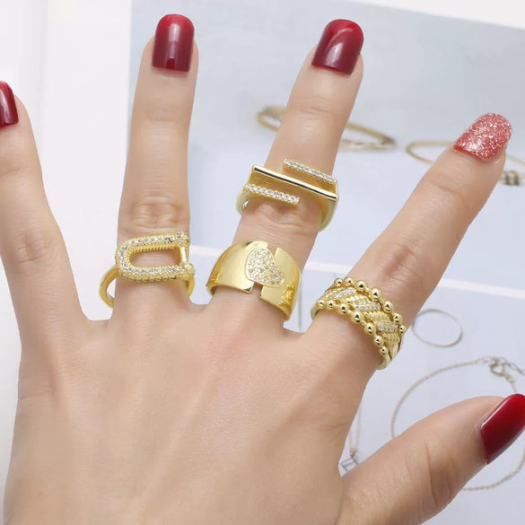 Wholesale Women's Copper Gold Plated Geometric Ushaped Love Ring