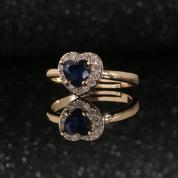 Wholesale Women's Copper Gold Plated Heart Shaped Ring With Crystal Design Simple Sweet Jewelry