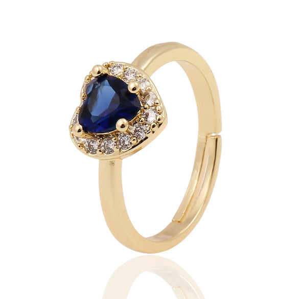 Wholesale Women's Copper Gold Plated Heart Shaped Ring With Crystal Design Simple Sweet Jewelry