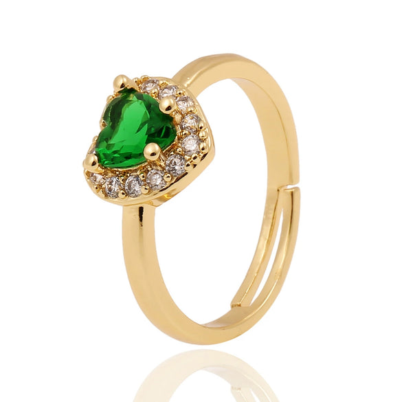 Wholesale Women's Copper Gold Plated Heart Shaped Ring With Crystal Design Simple Sweet Jewelry