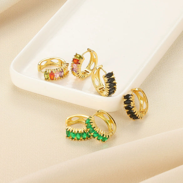 Wholesale Women's Copper Gold Plated Micropaved Colored Diamond Hoop Earrings