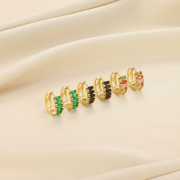 Wholesale Women's Copper Gold Plated Micropaved Colored Diamond Hoop Earrings