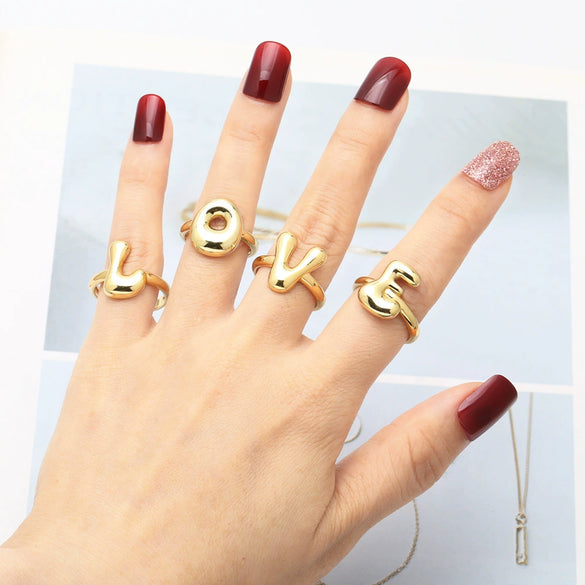 Wholesale Women's Copper Gold Plated Minimalist Letter Opening Ring