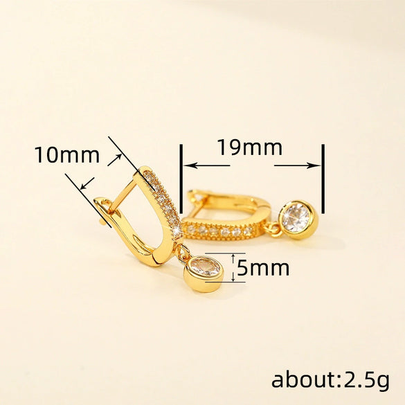 Wholesale Women's Copper Goldplated Earrings With Full Diamond Zircon And Geometric Design