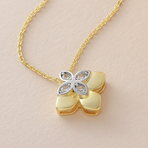 Wholesale Women's Copper Goldplated Flowershaped Necklace With Rhinestones And Cross Chain In Light Luxury Style