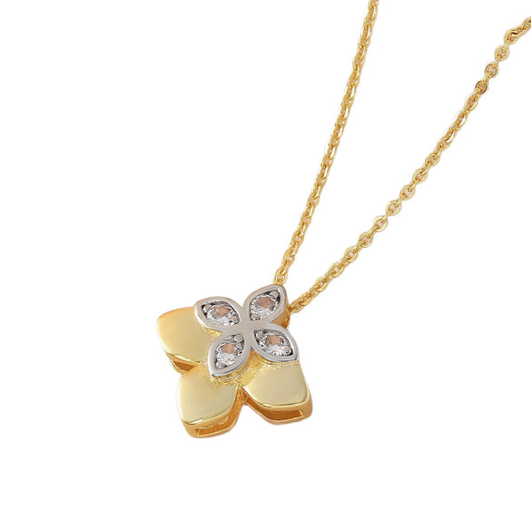 Wholesale Women's Copper Goldplated Flowershaped Necklace With Rhinestones And Cross Chain In Light Luxury Style