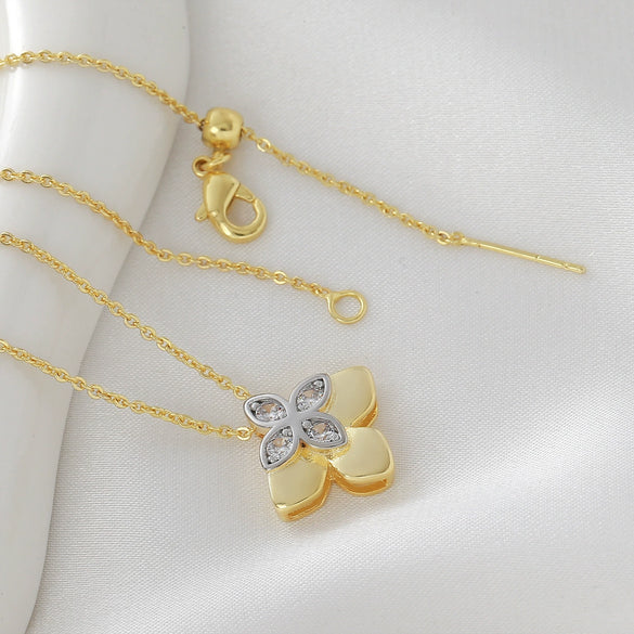 Wholesale Women's Copper Goldplated Flowershaped Necklace With Rhinestones And Cross Chain In Light Luxury Style
