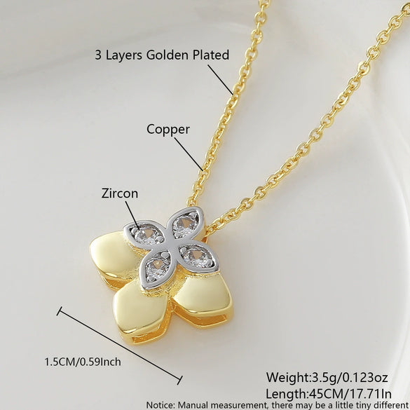 Wholesale Women's Copper Goldplated Flowershaped Necklace With Rhinestones And Cross Chain In Light Luxury Style
