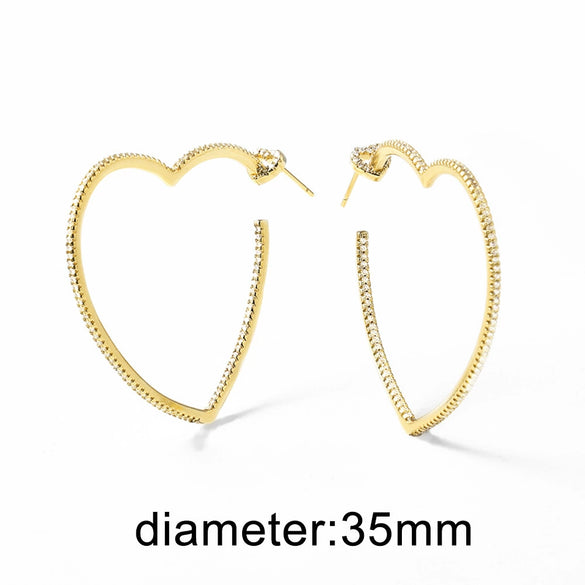 Wholesale Women's Copper Goldplated Heartshaped Geometric Style Earrings