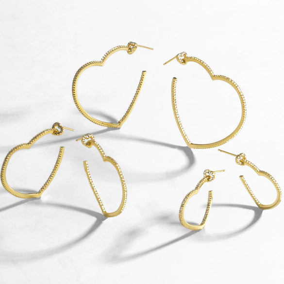 Wholesale Women's Copper Goldplated Heartshaped Geometric Style Earrings