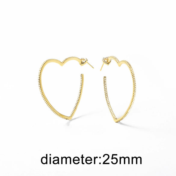 Wholesale Women's Copper Goldplated Heartshaped Geometric Style Earrings
