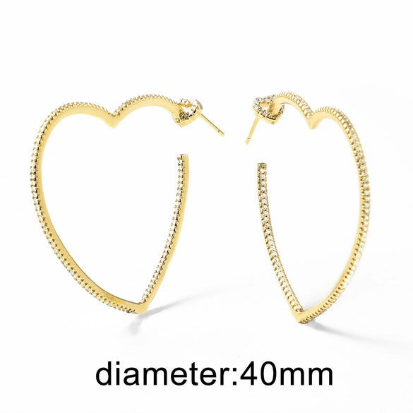 Wholesale Women's Copper Goldplated Heartshaped Geometric Style Earrings
