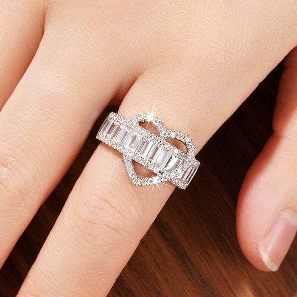Wholesale Women's Copper Heart Geometric Zirconia Design Ring Jewelry