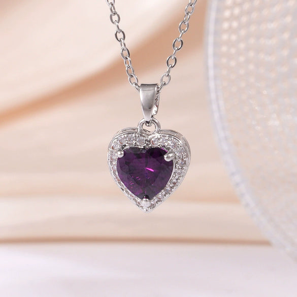 Wholesale Women's Copper Heart Shape Pendant Necklace With Mixed Gemstone Setting And Electroplating O Word Chain