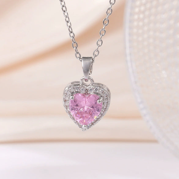 Wholesale Women's Copper Heart Shape Pendant Necklace With Mixed Gemstone Setting And Electroplating O Word Chain